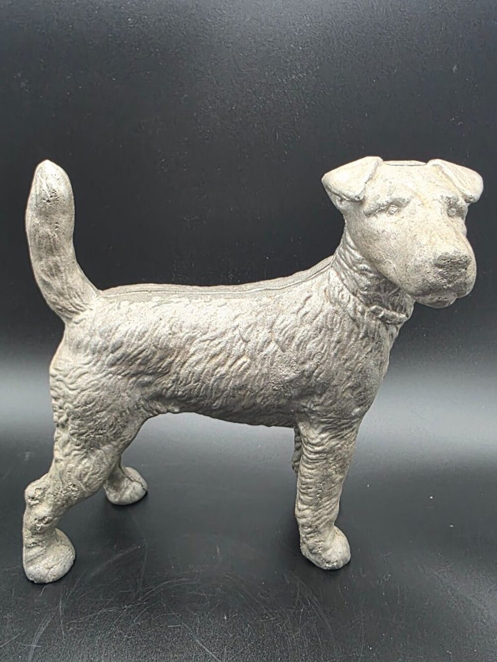 Vintage metal dog detailed figurine silver color 9 inches tall door stopper